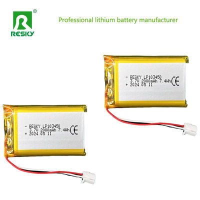 Düz Lityum Polimer Pil Hücresi 523450 603450 803450 103450 3.7v 2000mAh Lipo Pilleri